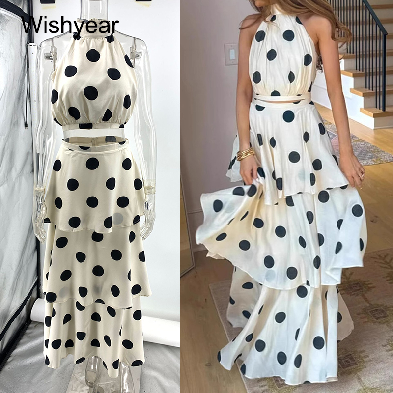 Shift Dress Sleeveless - Wishyear ポルカドットプリント 2 点セット スリムフィット ノースリーブ
