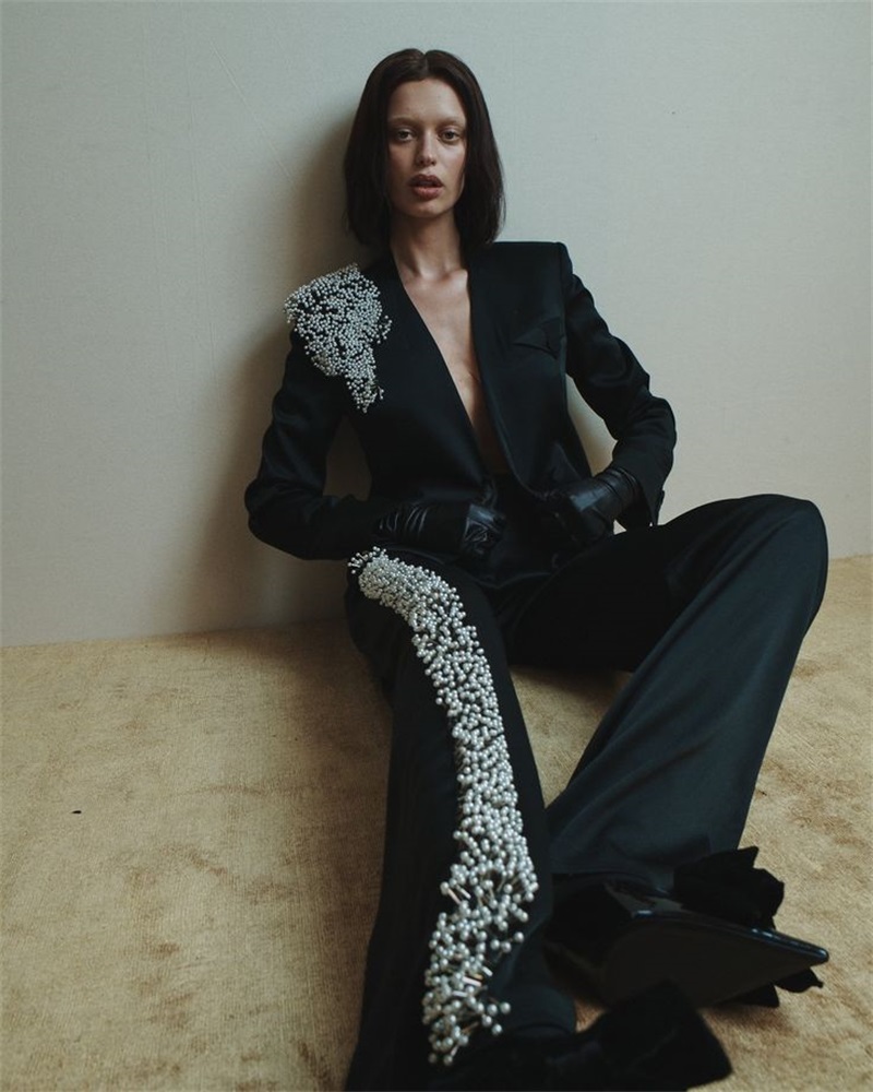 Women Formal Wear Designers - 黒人女性のオフィススーツセット真珠 2 個ブレザー + パンツカスタマイズされたデザイナーフォーマルビジネス結婚式タキシードウエディングドレスジャケット
