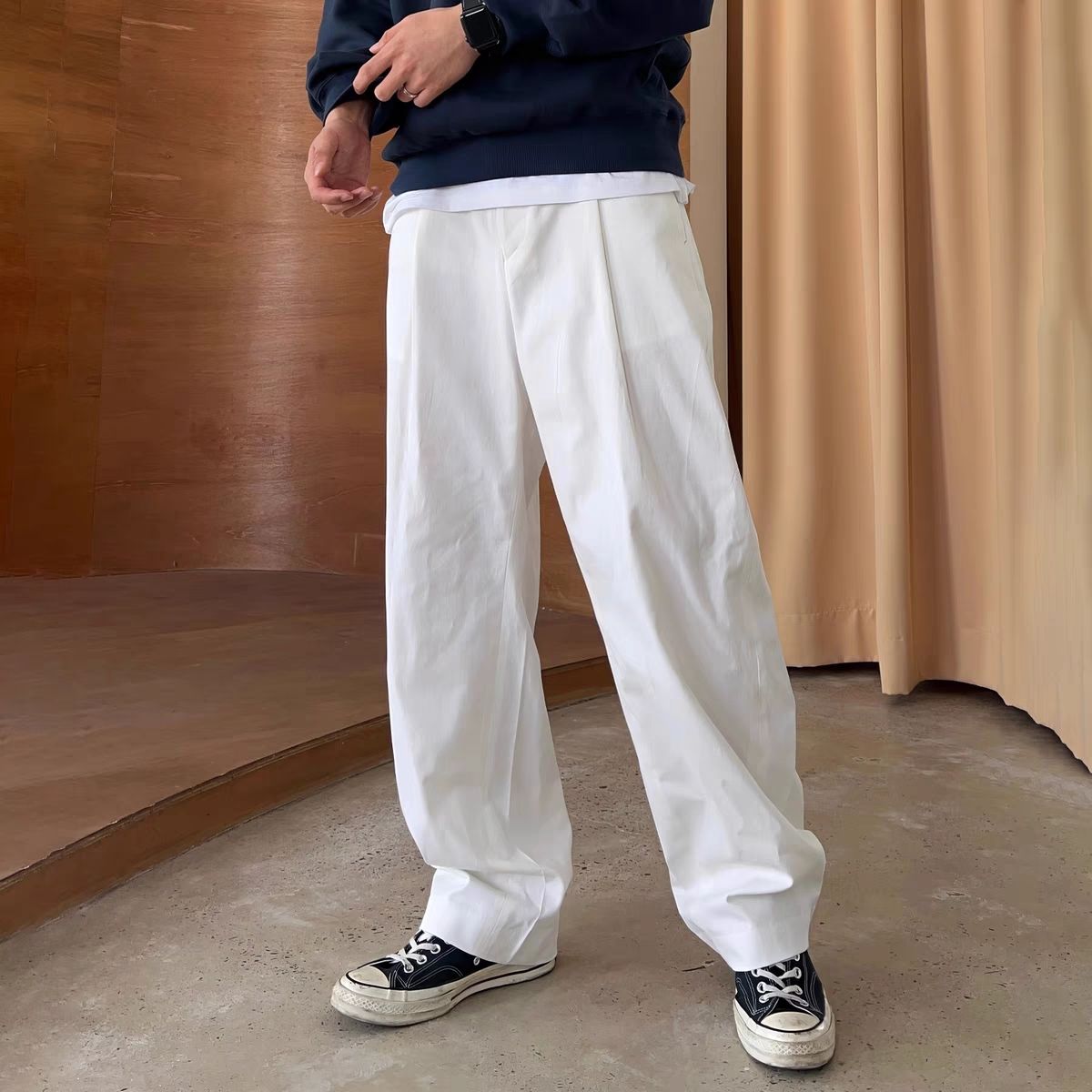 Tailored Trouser Wide - GELITAYIN 男性のズボン仕立てワイドストレート白服メンズカジュアルパンツ新発売レギュラーフィットスラックス安いだぶだぶの高