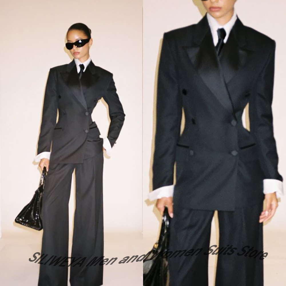 Women'S Formal Wear Pants Suit - プロフェッショナルな女性のための黒のダブルブレストスーツ、スリムフィットジャケット+パンツセット、フォーマルなタキシード、エレガントなオフィスレディウェア、イブニングアウトフィット