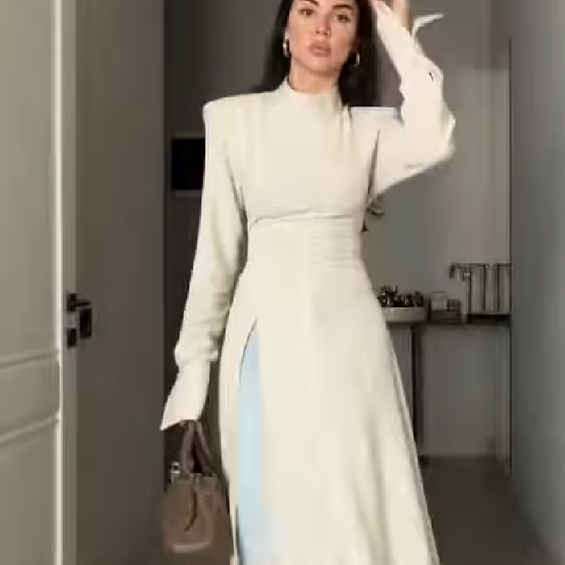 Women Formal Wear Office - レディース エレガント ハイネック 長袖 マキシ丈ワンピース セクシー
