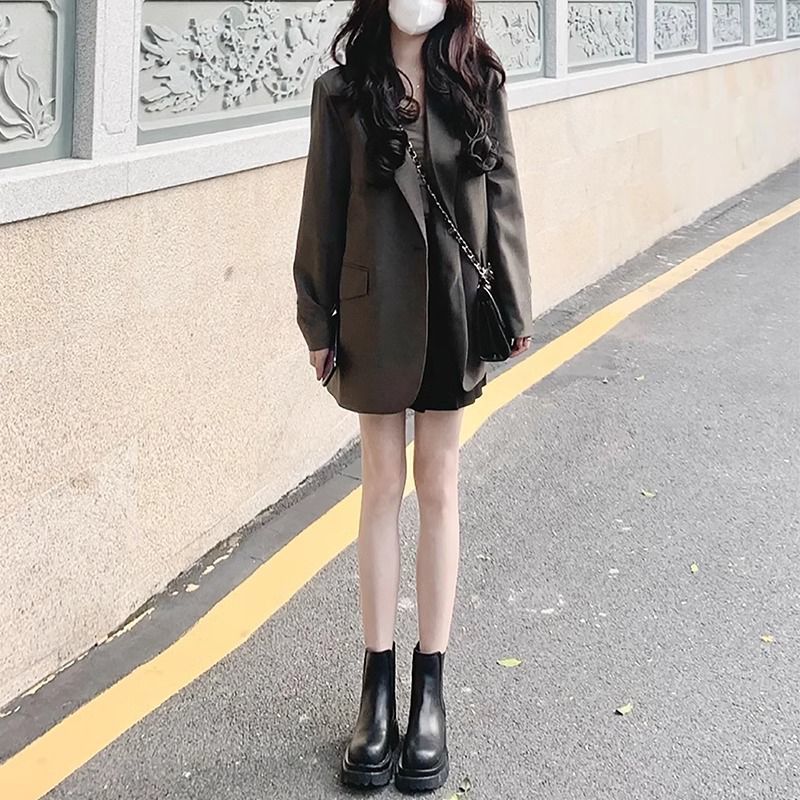 Women Formal Wear Designers - ロングブレザー 女性 非対称デザイン レースアップ 通勤可能 気質
