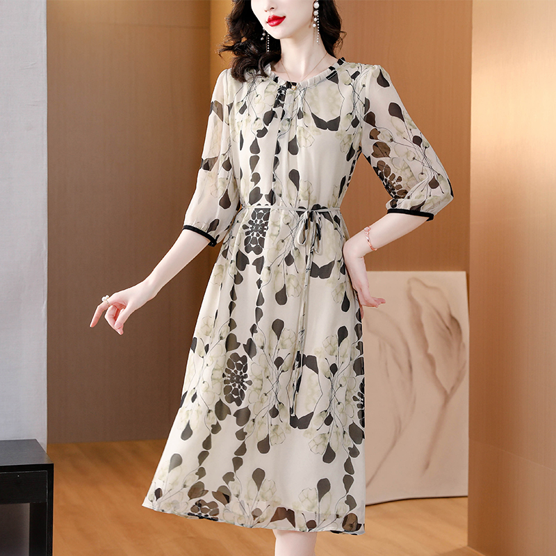 Women Formal Office Wear Tops - 夏の花柄ホワイトシルクビーチミディサンドレス女性ボヘミアンファッションカジュアルライトドレス2026春エレガントラグジュアリーフェスティバルドレス