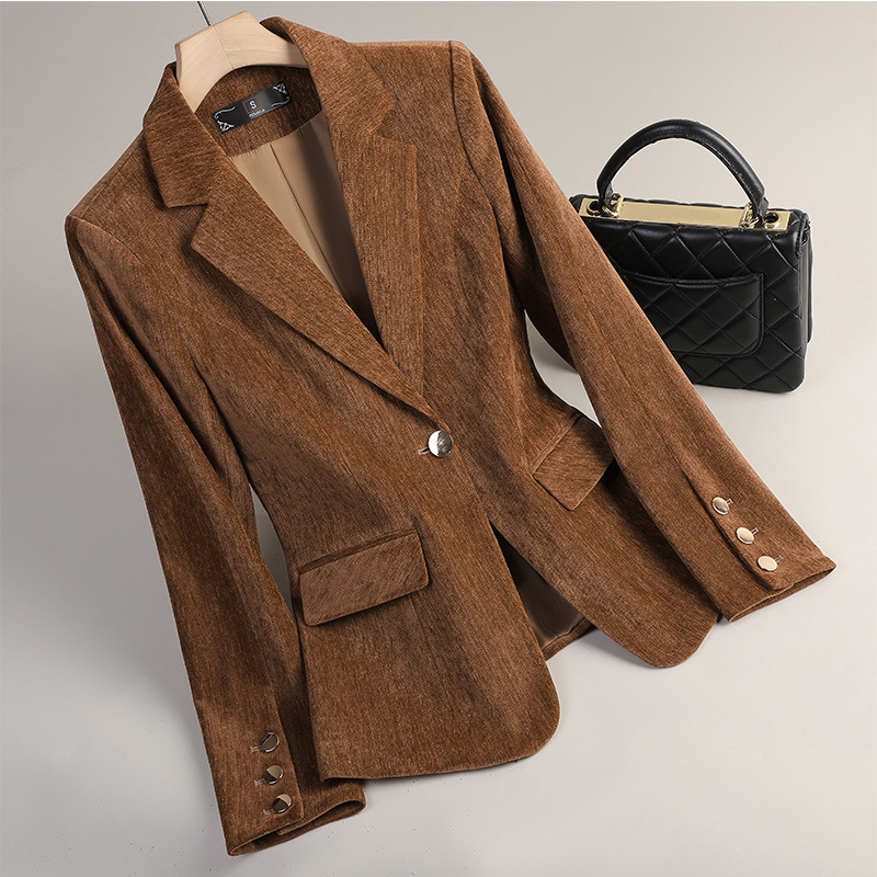 Women Formal Wear Office - イエローゴールドベルベットブレザー女性秋冬カジュアルスーツファッションオフィスレディースブレザービジネスワークウェアフォーマルジャケットコート