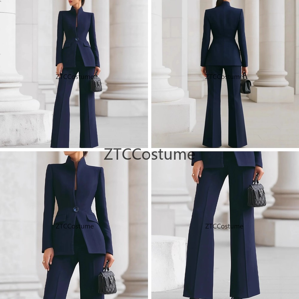 Women Formal Office Wear Tops - コスプレ レディーススーツセット 長袖シングルボタンブレザー ポケット付きパンツ ツーピース フォーマルオフィスウェア