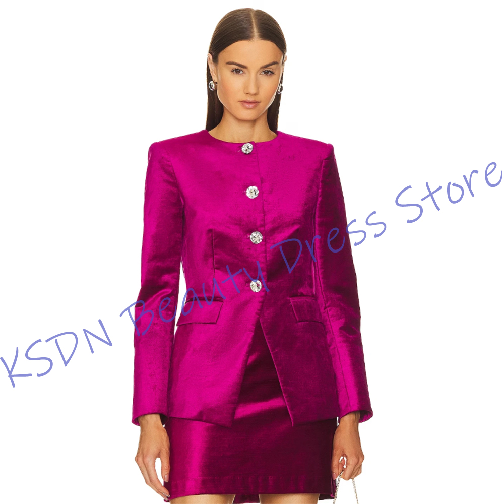 Women'S Formal Wear Pants Suit - シックな女性用シングルブレストスーツ ホットピンクサテン ツーピース（ジャケット＋ミニスカート）セット エレガントなオフィスウェア イブニングパーティー衣装