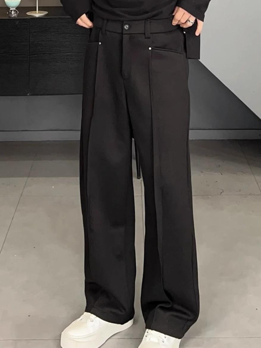 Tailored Trouser Wide - 韓国スタイルカジュアルパンツドレープワイドレッグハイウエストパンツ3D仕立てスリムロングストレートカット若々しいファッション