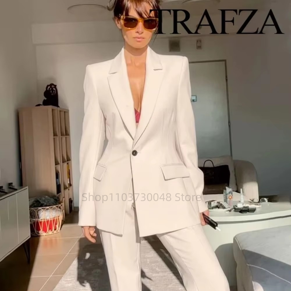 Women'S Formal Wear Pants Suit - ファッションオフィスレディースブレザーとパンツスーツフォーマルホワイト/レッド女性ジャケットズボン女性ビジネスワークウェア2ピース女性セット