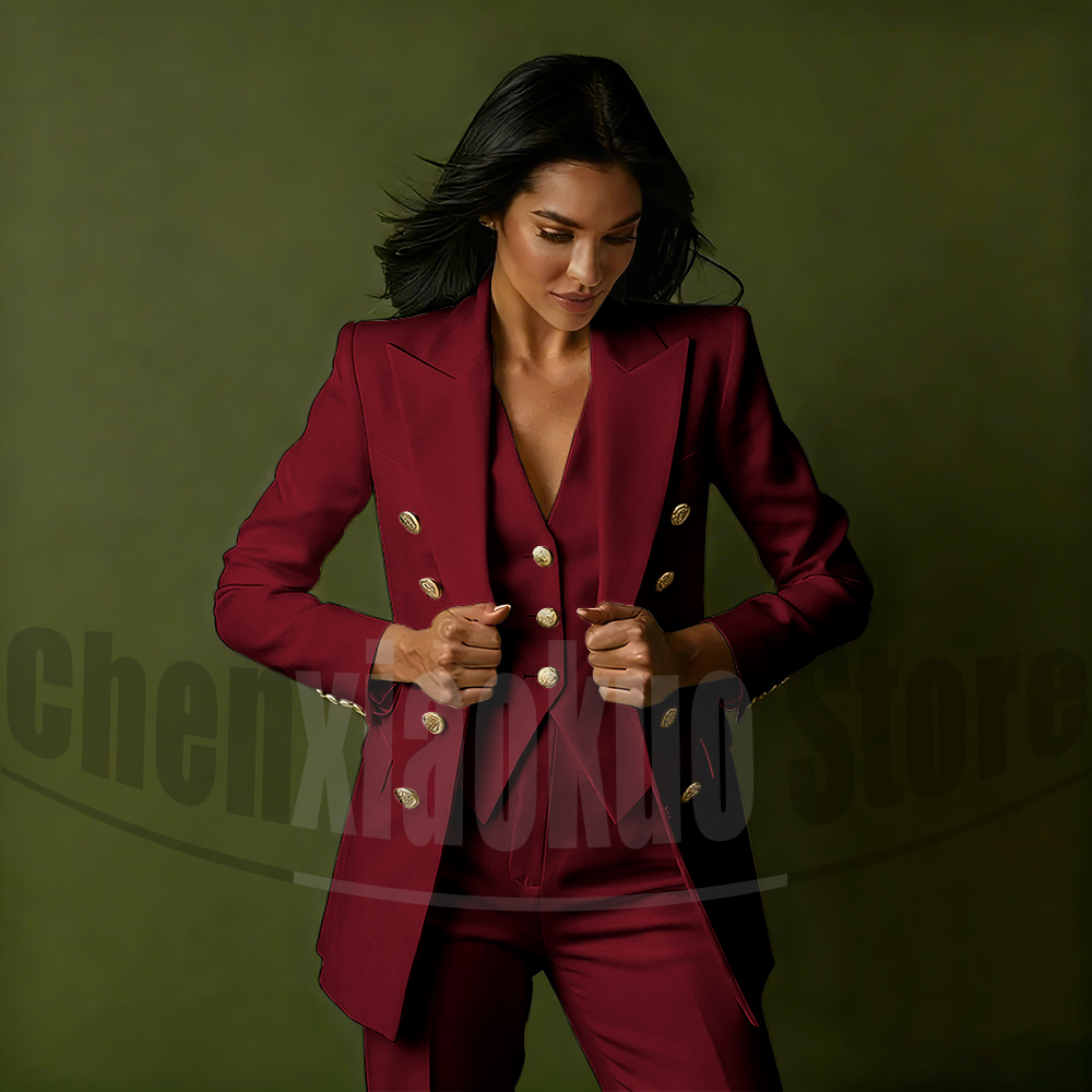 レディース ダブルブレスト スリーピーススーツセット エレガ - Women'S Formal Wear Pants Suit のレビューと価格