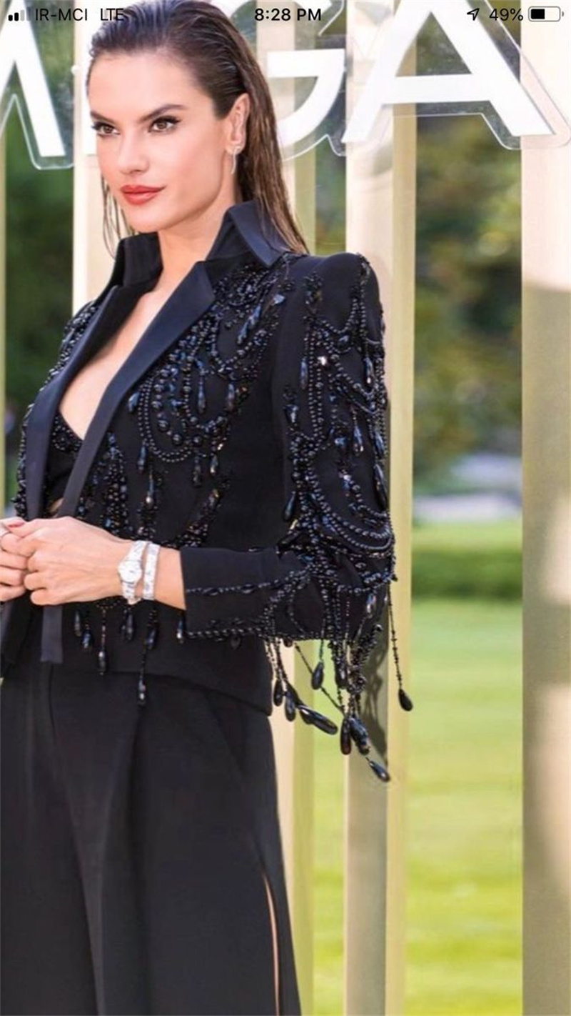 黒クリスタル女性スーツセット 2 ピースショートブレザー + - Women Formal Wear Blazer Set のレビューと価格