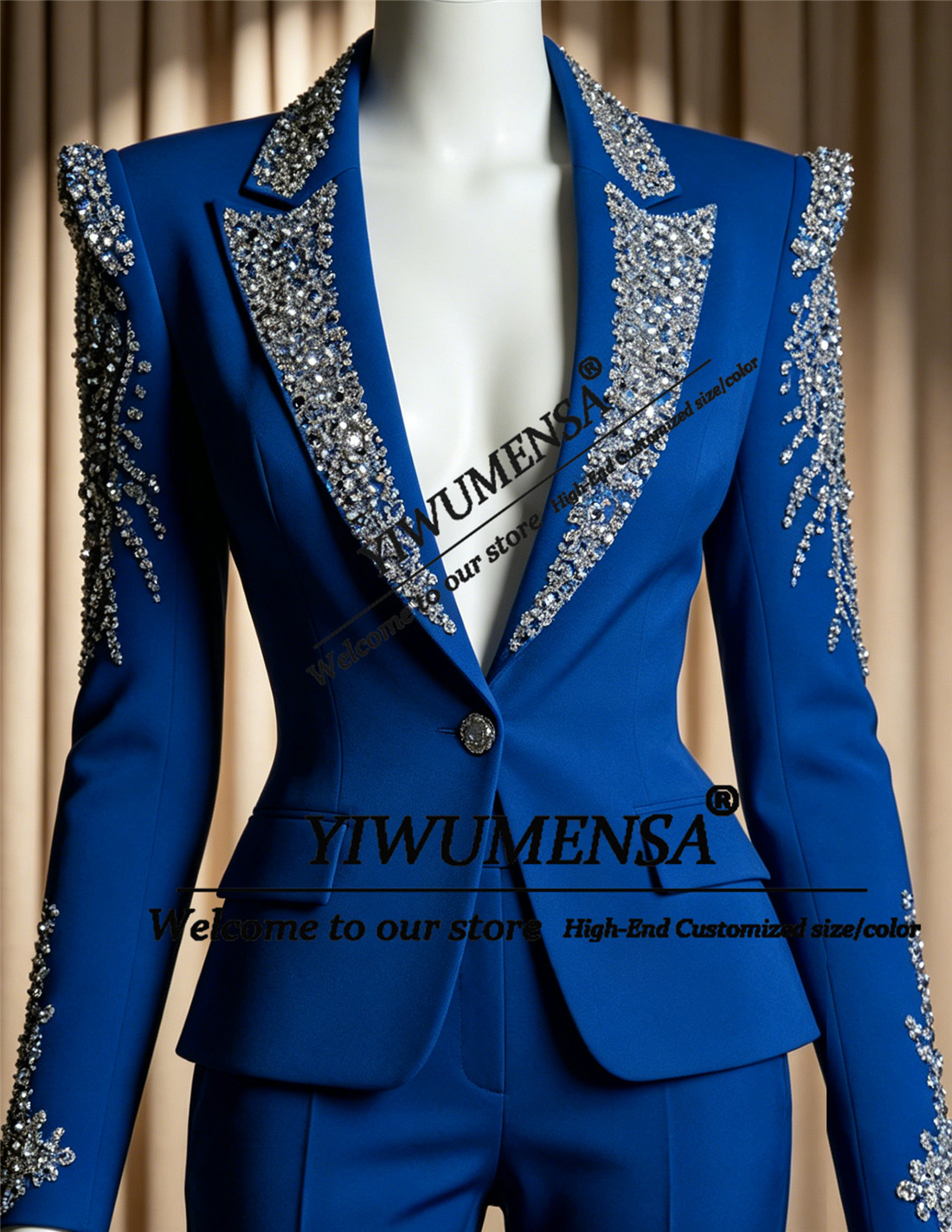高級女性スーツ 2 ピースセットクリスタルビーズプロムブレザ - Women'S Formal Wear Pants Suit のレビューと価格