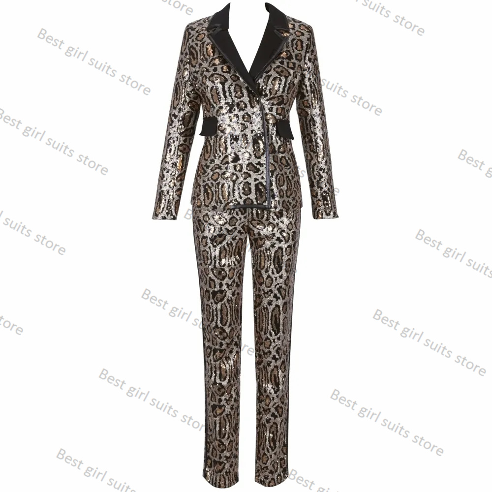 女性用ヒョウ柄パンツセット,パンツ,ジャケット,スパンコール - Tailored Trouser Wide のレビューと価格