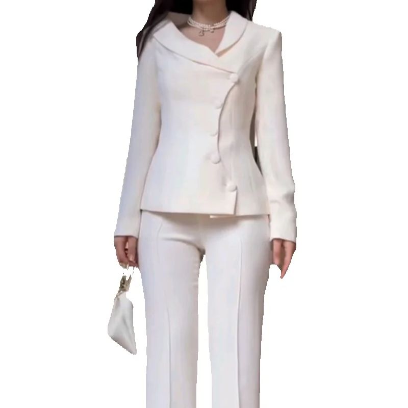 白人女性スーツセット 2 ピースブレザー + パンツズボンカ - Women Formal Wear Blazer Set のレビューと価格