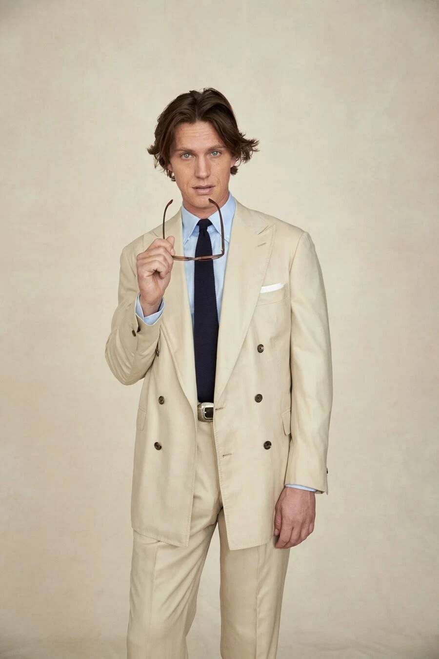 ベージュワイドピークドラペルダブルブレストメンズツーピースス - Tailored Trouser Wide のレビューと価格