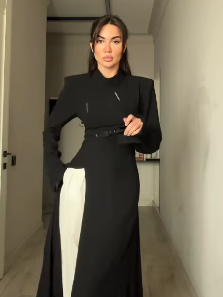 レディース エレガント ハイネック 長袖 マキシ丈ワンピース - Women Formal Wear Office のレビューと価格