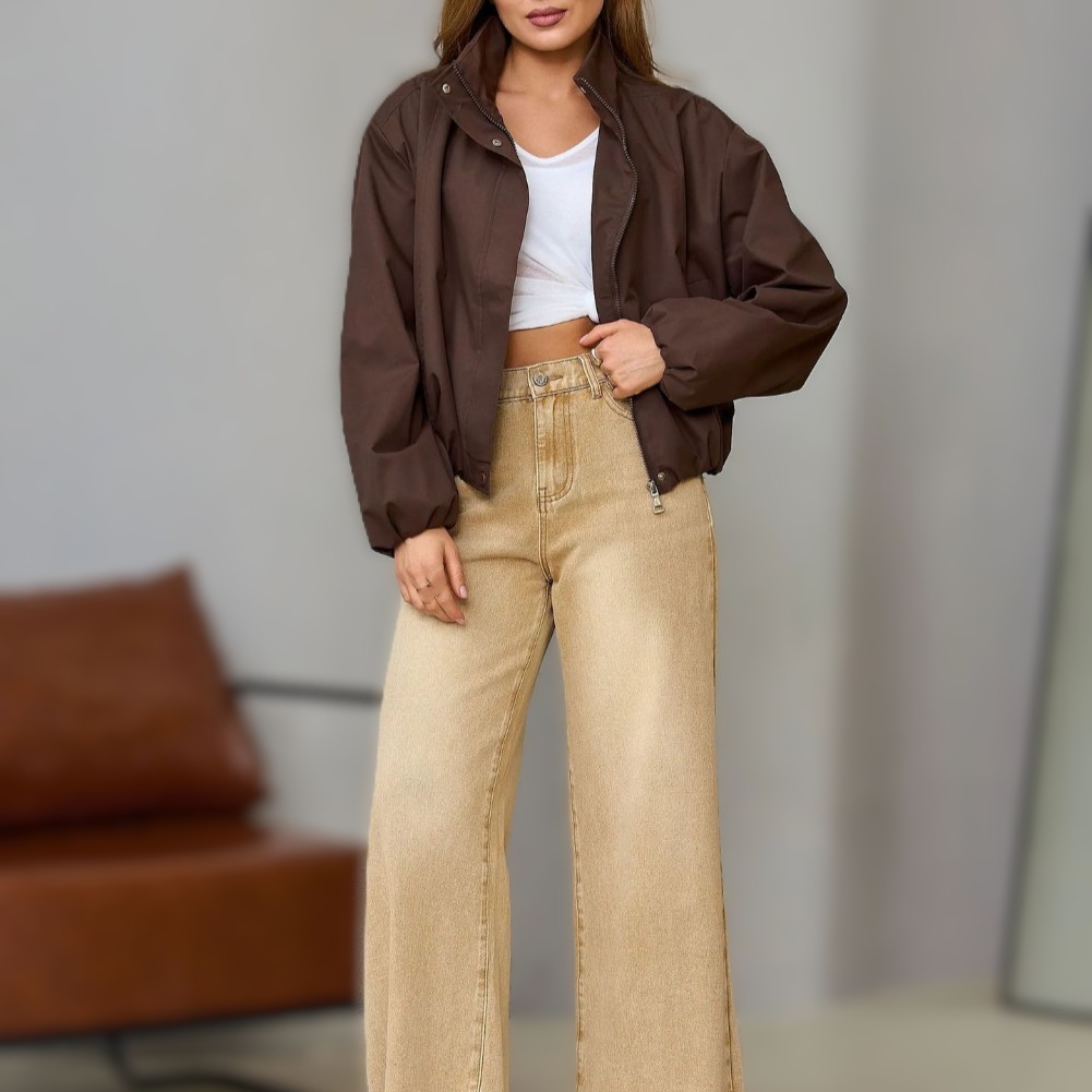 レディースカジュアルスタンドカラージャケット、ドロップショル - Women Formal Wear Office のレビューと価格