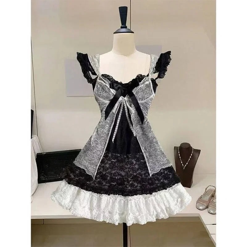 かわいい日本ロリータツーピースセット女性ヴィンテージノースリ - Shift Dress Sleeveless のレビューと価格