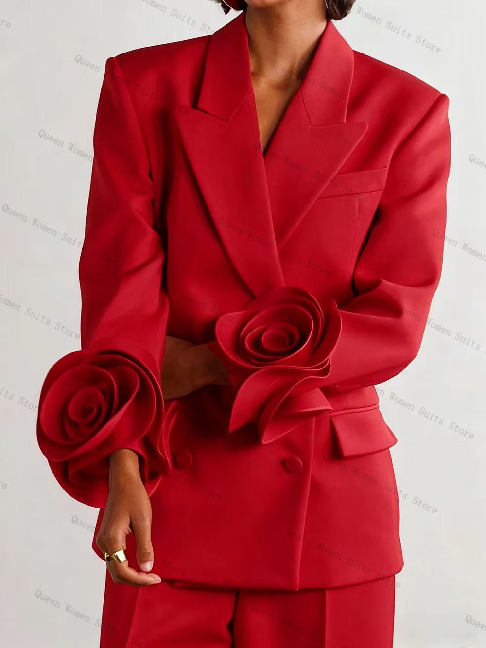 高級レッド女性スーツセット 2 個ブレザー + パンツズボン - Women Formal Wear Blazer Set のレビューと価格