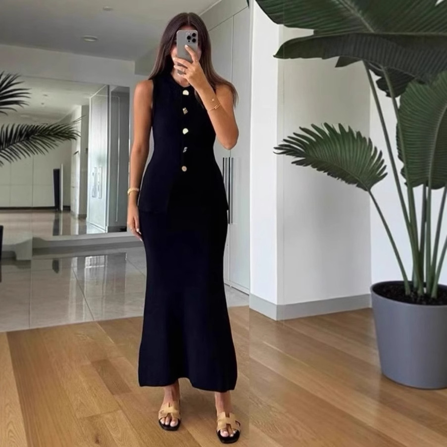 ラウンドネックシングルブレストノースリーブボディコントップと - Women Formal Office Wear Tops のレビューと価格