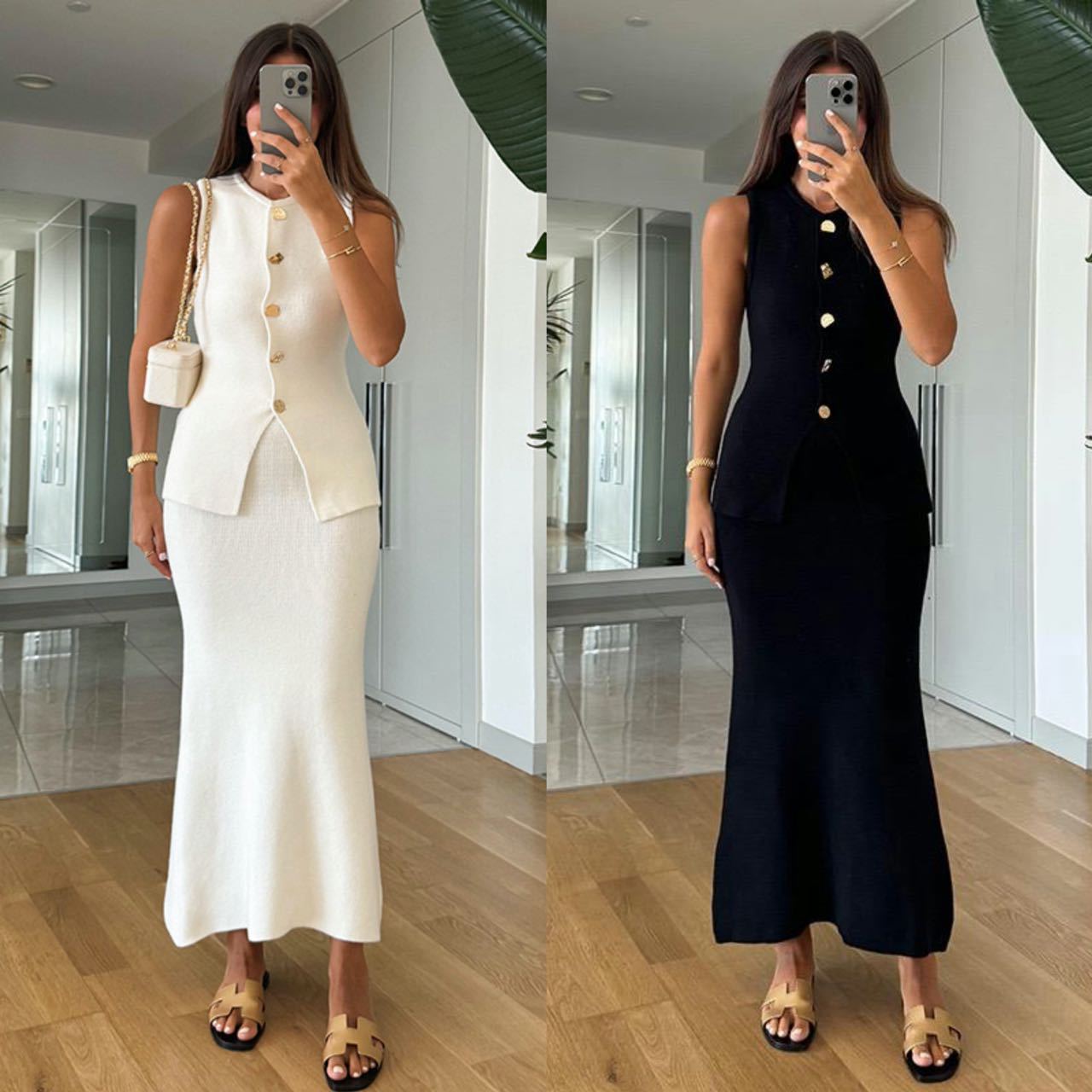 ラウンドネックシングルブレストノースリーブボディコントップと - Women Formal Office Wear Tops のレビューと価格