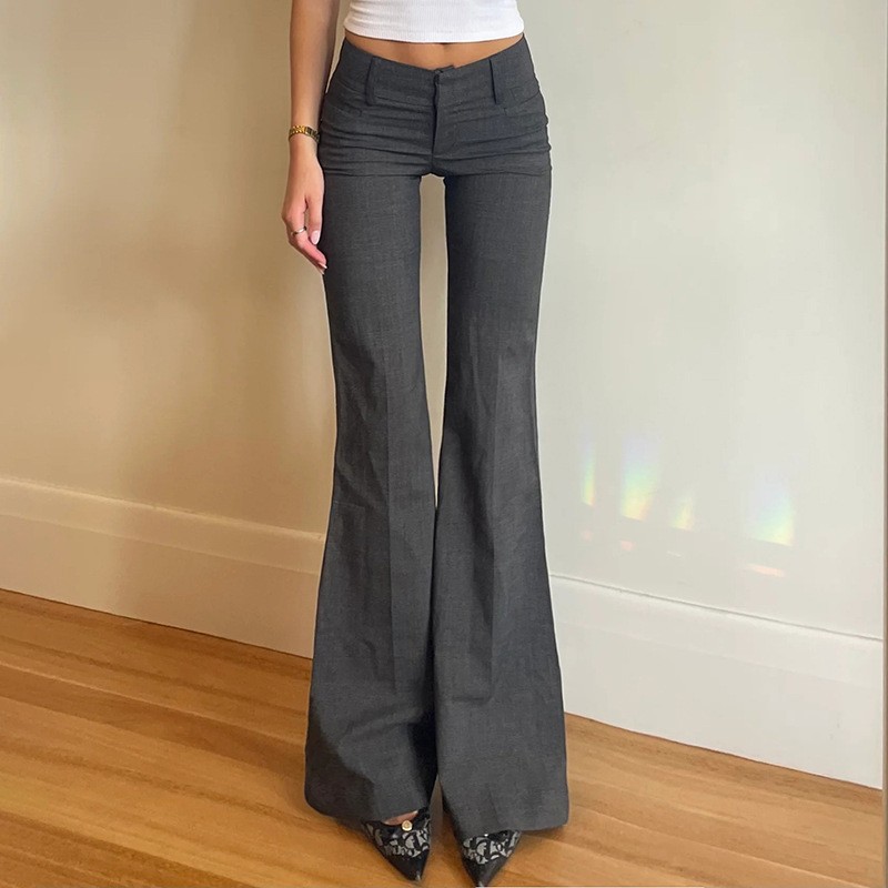 グレーのフルレングスパンツ、マイクロフレアワイドレッグ、フロ - Tailored Trouser Wide のレビューと価格