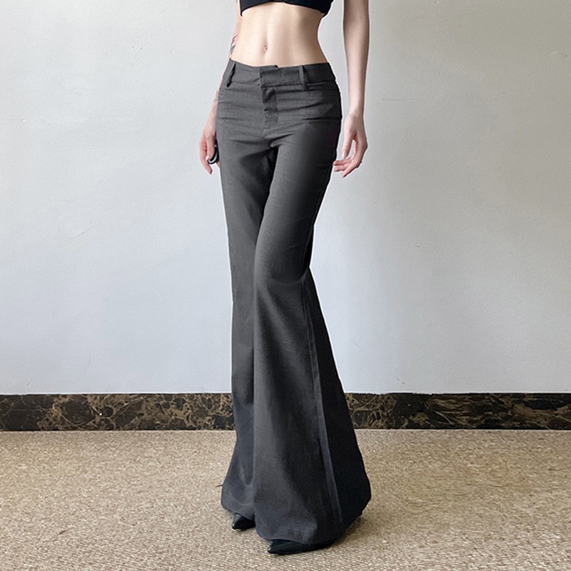 グレーのフルレングスパンツ、マイクロフレアワイドレッグ、フロ - Tailored Trouser Wide のレビューと価格