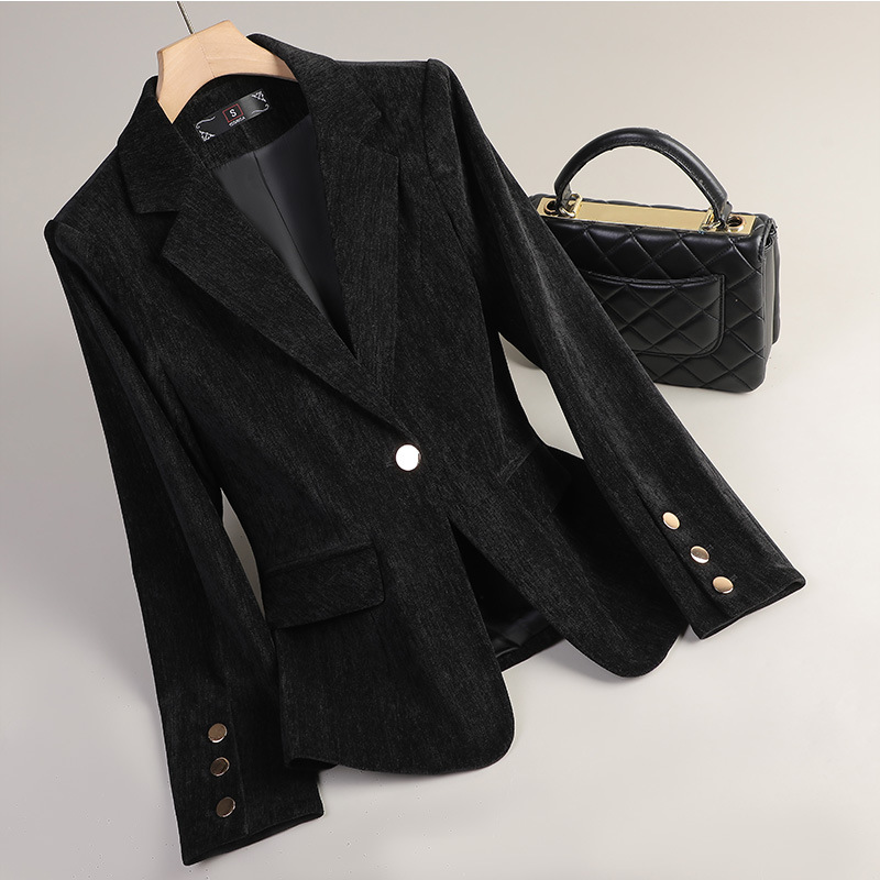 イエローゴールドベルベットブレザー女性秋冬カジュアルスーツフ - Women Formal Wear Office のレビューと価格
