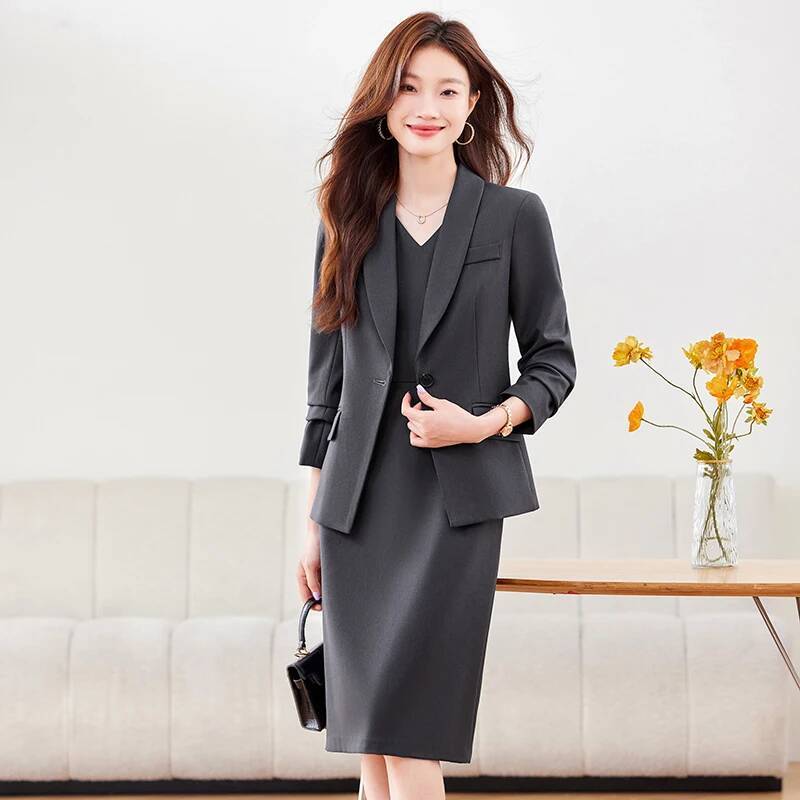 高品質生地のレディースビジネススーツ、ドレスとジャケットコー - Women Formal Wear Blazer Set のレビューと価格