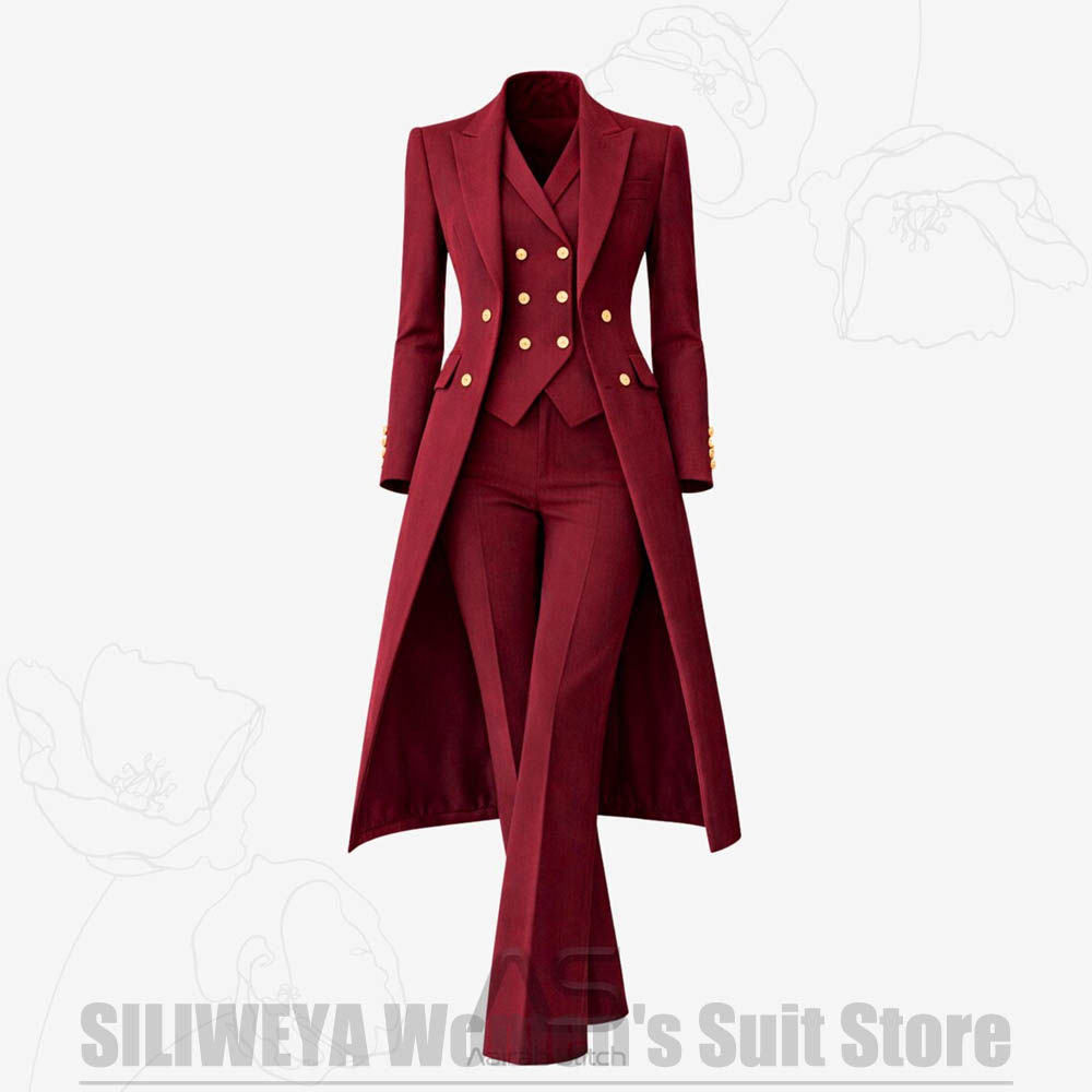 レディーススーツ 3ピース ダブルブレスト ロングコート ベ - Women'S Formal Wear Pants Suit のレビューと価格