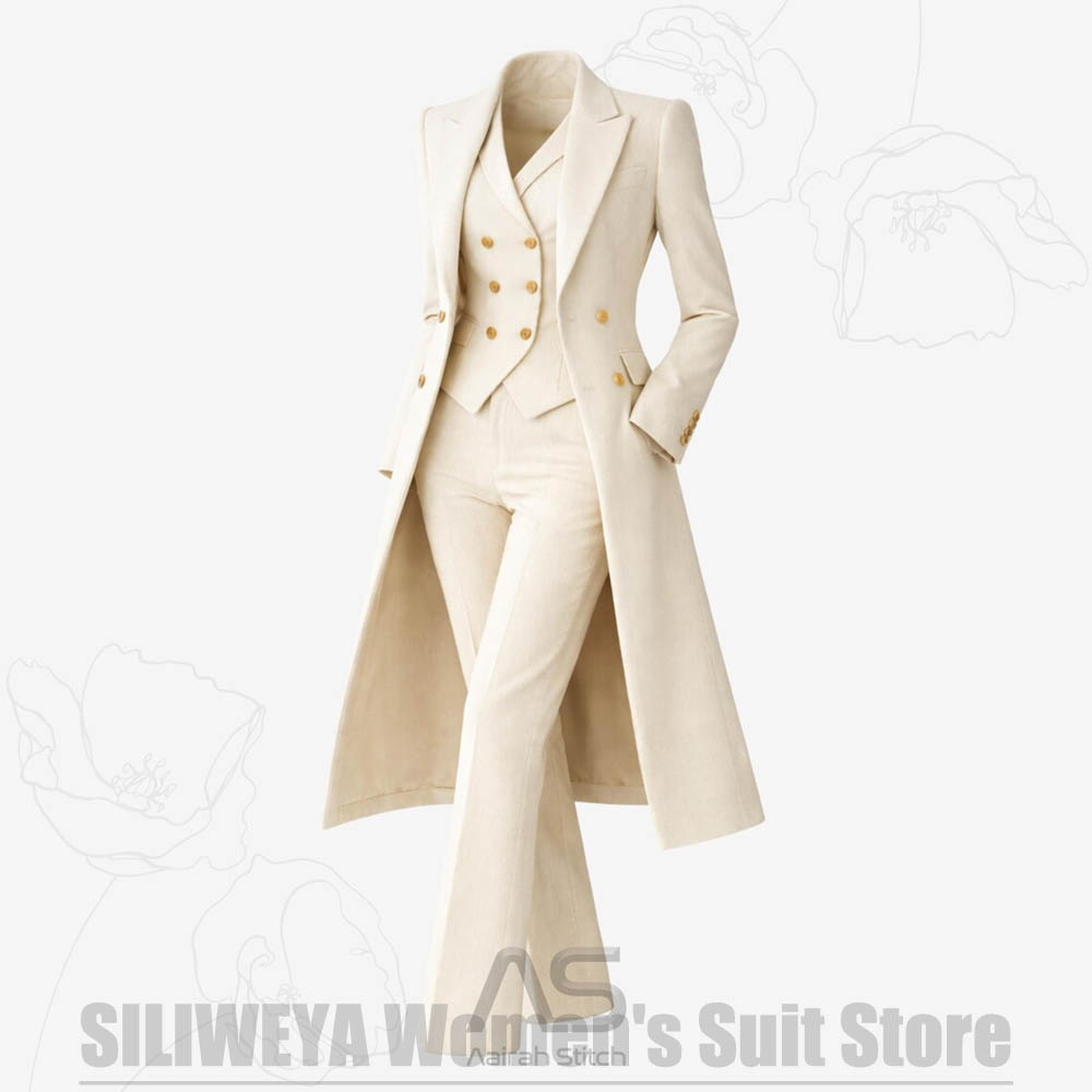 レディーススーツ 3ピース ダブルブレスト ロングコート ベ - Women'S Formal Wear Pants Suit のレビューと価格