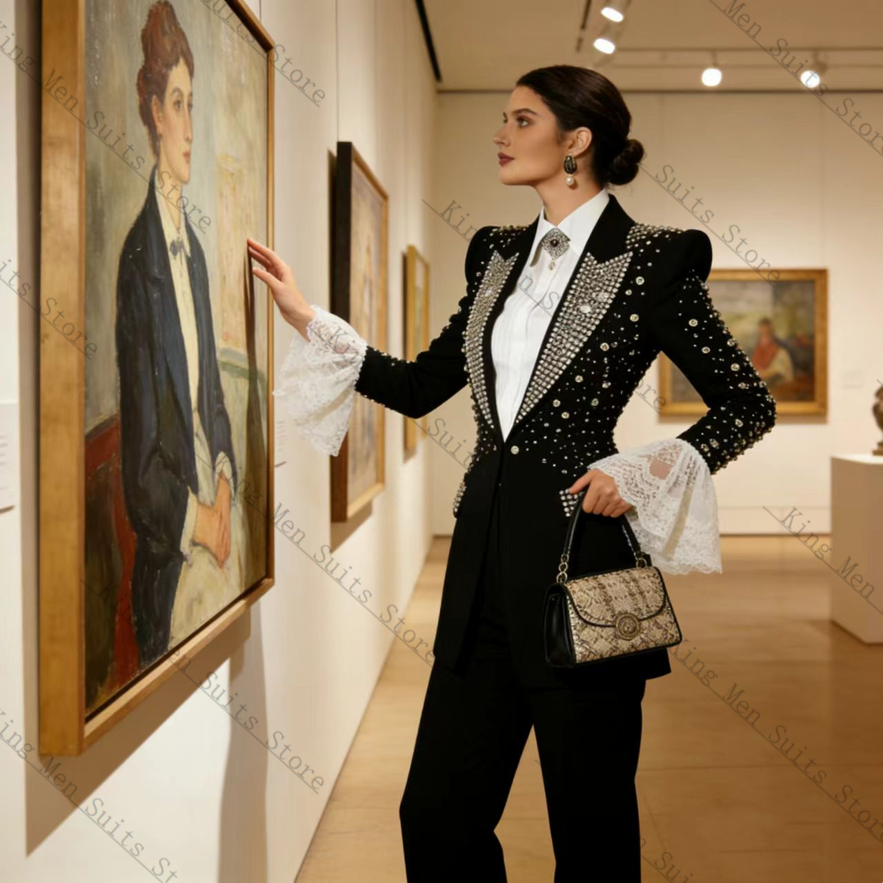 クリスタルブラック女性スーツセット 2 個ブレザー + パン - Women Formal Wear Blazer Set のレビューと価格