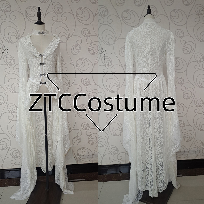 ゴシック女性ホワイトヴィンテージソリッドレースフレアスリーブ - Victorian Women'S Formal Wear のレビューと価格