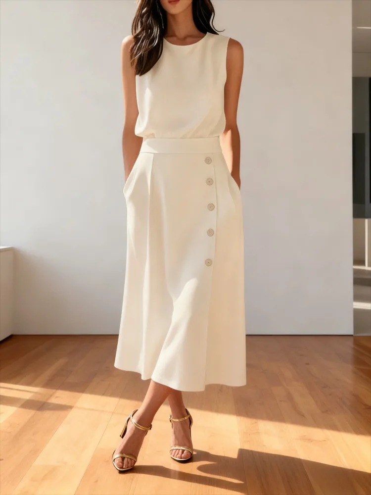 2026年 女性用 ホワイト ハイウエスト ノースリーブ ミ - Women Formal Office Wear Tops のレビューと価格