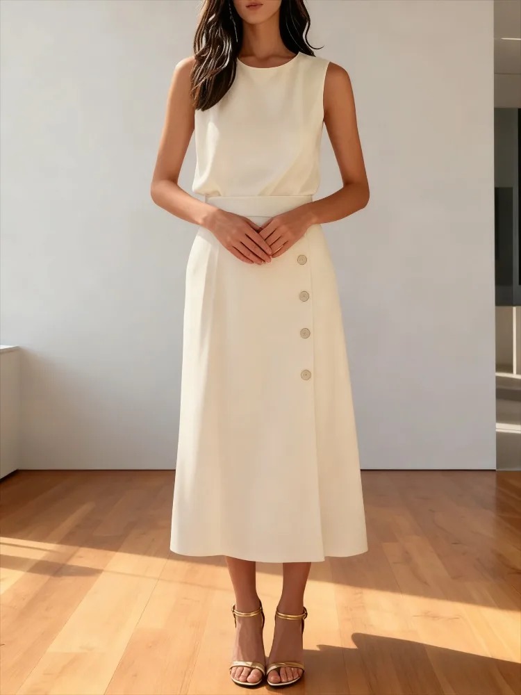 2026年 女性用 ホワイト ハイウエスト ノースリーブ ミ - Women Formal Office Wear Tops のレビューと価格