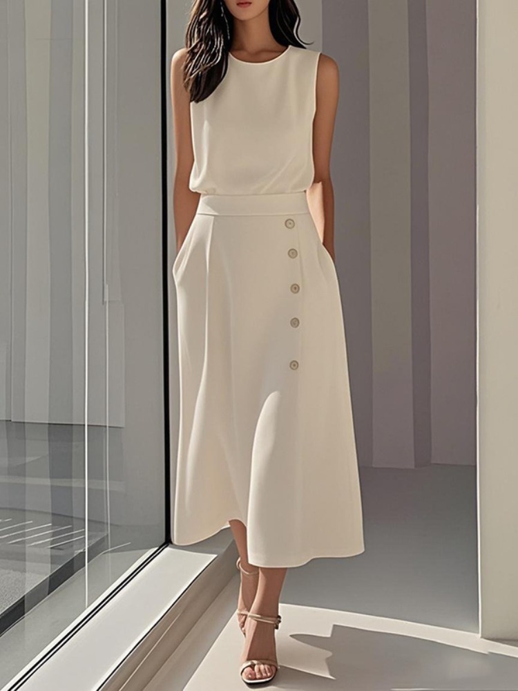 2026年 女性用 ホワイト ハイウエスト ノースリーブ ミ - Women Formal Office Wear Tops のレビューと価格