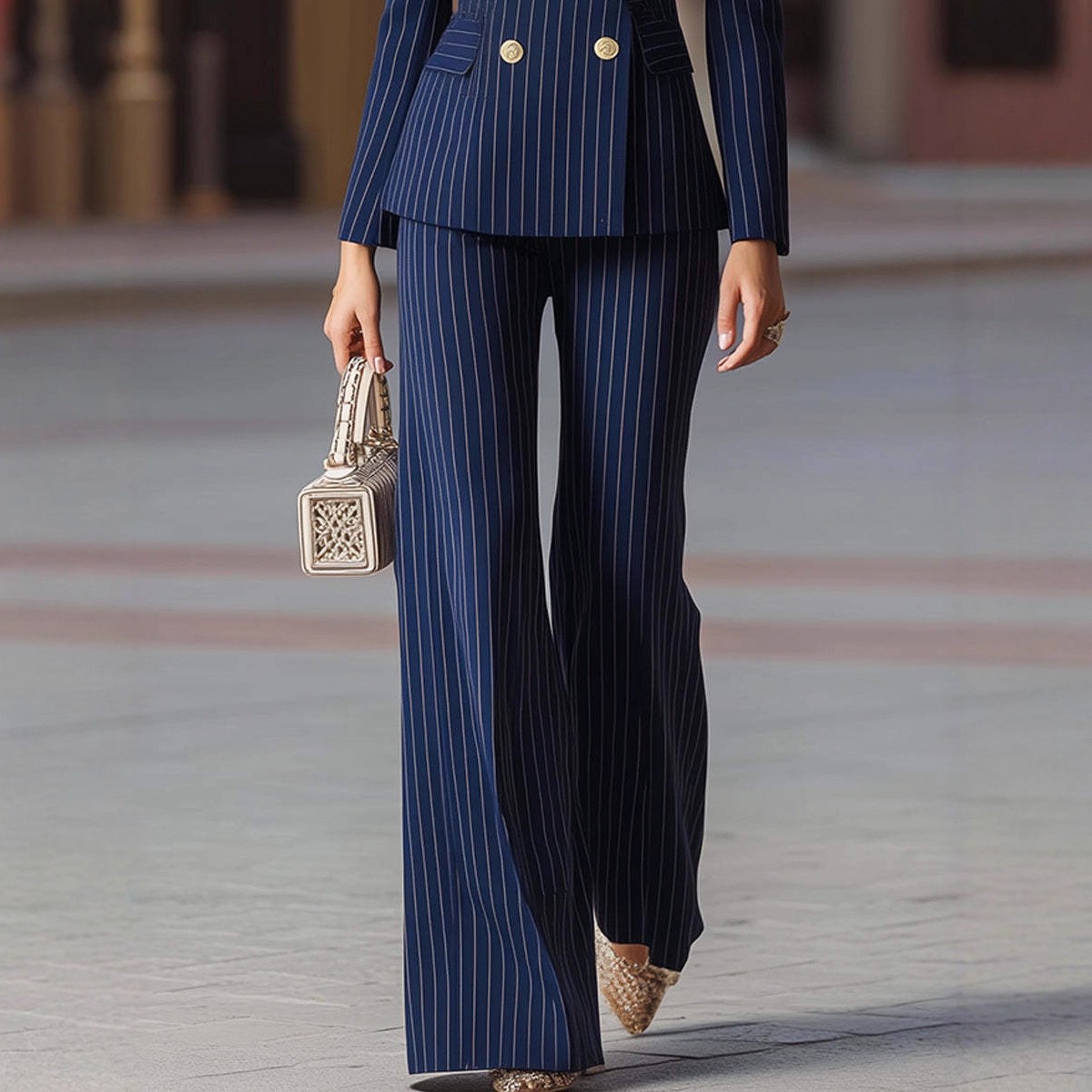 レディーススーツセットパンツ ワイドレッグパンツ ネイビーブ - Tailored Trouser Wide のレビューと価格