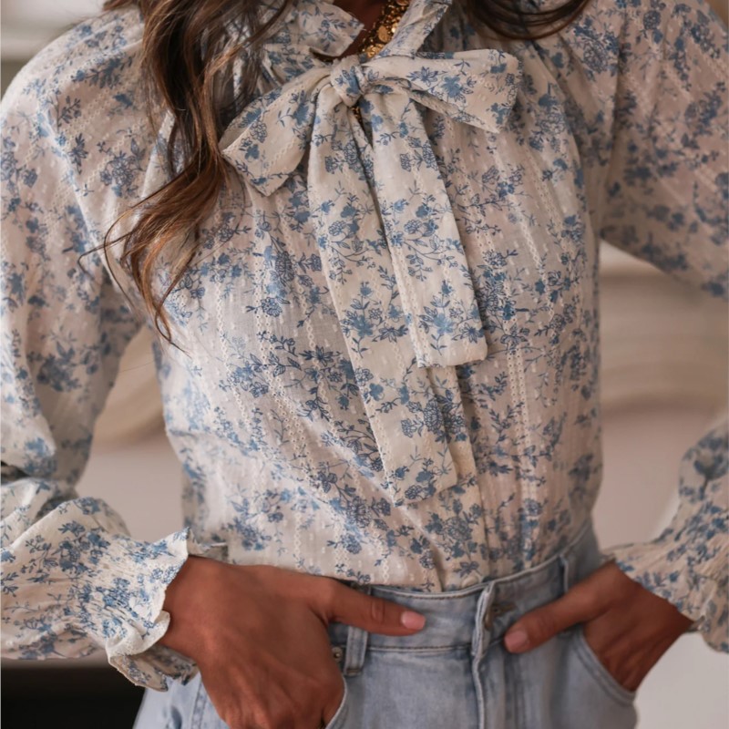 婦人服ボウファッションプリント花柄ネクタイ長袖トップ婦人夏の - Women Formal Office Wear Tops のレビューと価格
