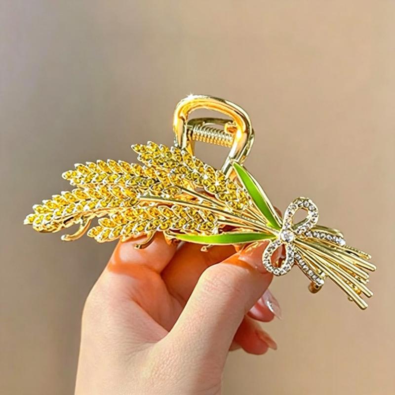 合金製小麦デザインヘアクロウクリップ、輝くラインストーン付き - Women Formal Wear Designers のレビューと価格