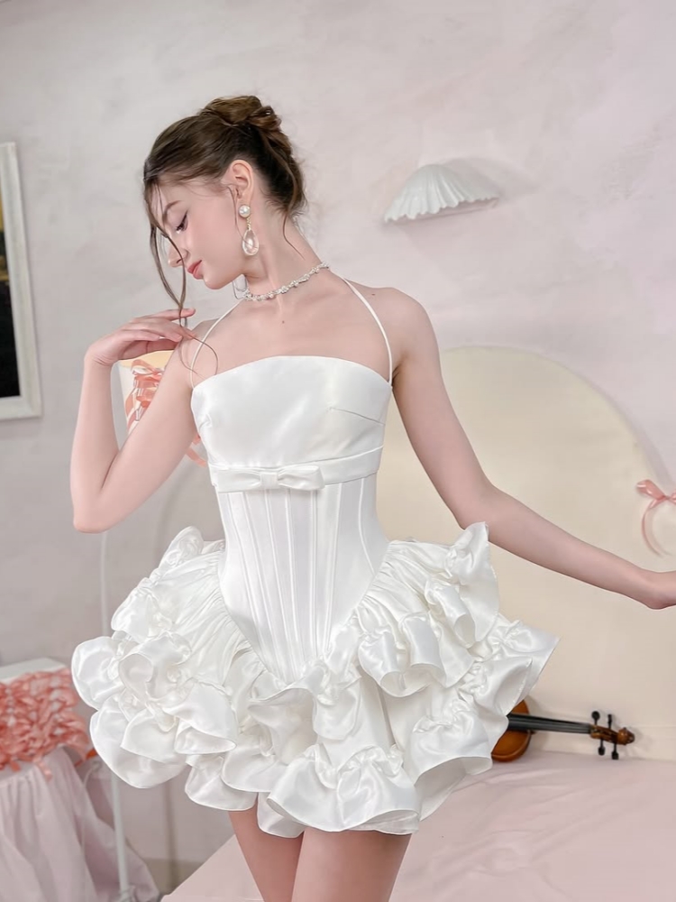 Women Pink White Lace-up Dress - Shift Dress Sleeveless のレビューと価格