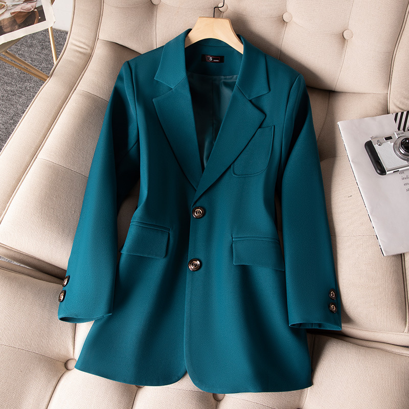 女性用長袖シングルブレストジャケット,フォーマルコート,青, - Women Formal Wear Office のレビューと価格